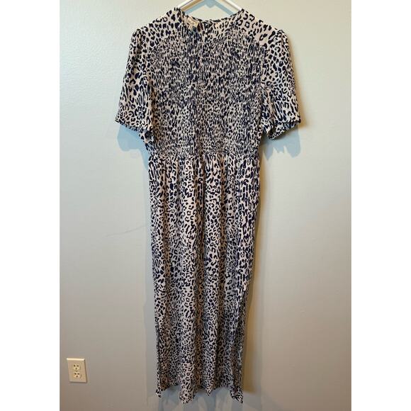 Baum Und Pferdgarten Adamaris Leopard Smocked Silk Midi Dress Blue Sz 40 US 8/10 - Picture 9 of 9